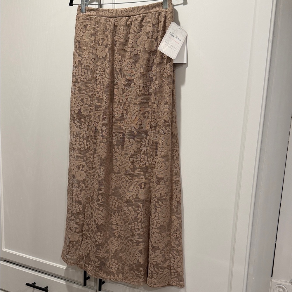 Lily White Tan Lace Maxi Skirt